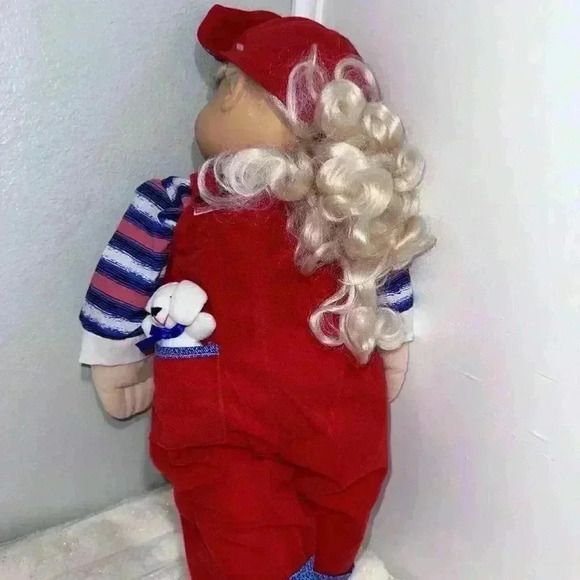 1997 Cititoy Bashful Kids Doll 22 Inch Blonde Girl Red Overalls Blue Eyes - Picture 11 of 13